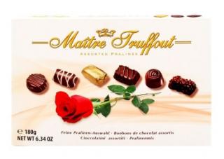 Maitre Truffout Pralinenmischung Rose 180g (Směs čokoládových pralinek v červeném balení s růží)