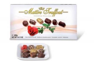 Maitre Truffout Pralinenmischung Rose 400g (Směs čokoládových pralinek v červeném balení s růží)