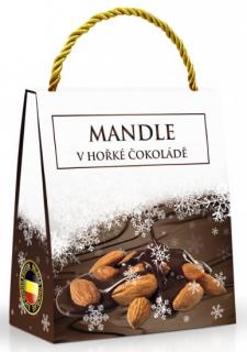 Mandle v hořké čokoládě v hnědé tašce - Vánoce (stromeček) 200g  - DMT 30.09.2024 (Výborné mandle v hořké belgické čokoládě balené v dárkové tašce.)