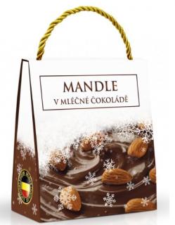 Mandle v mléčné čokoládě - Hnědá taška 200g - DMT 30.09.2024 (Výborné mandle v mléčné belgické čokoládě ,balené v dárkové tašce.)