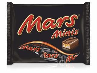 Mars Minis 333g  (Mléčná čokoláda (36%), plněná jemným cukrovým krémem (34%) a karamelem (29%).)