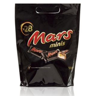 Mars Minis 500g (Mléčná čokoláda (36%), plněná jemným cukrovým krémem (34%) a karamelem (29%).)