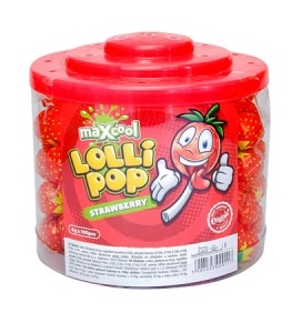 MaXcool Lollipop strawberry - Jahodová lízátka 8g x 100ks - DMT 15.09.2023 (Lízátka s jahodovou příchutí (8 g))