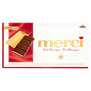 Merci čokoláda marcipánová 112g - DMT 01.09.2023  (Jemná hořká čokoláda s jemnou marcipánovou náplní (38%))