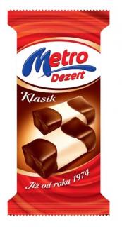 METRO dezert 120g se KLASIK - DMT 10.02.2024 (Cukrářský trvanlivý výrobek s náplní tukovou (12%) a tmavou polevou (8,5%).)