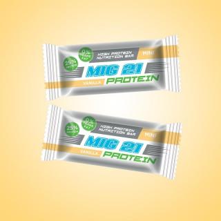 MIG 21 Protein BAR - vanilka 380g (Proteinová tyčinka s vanilkovou příchutí, v bílé polevě. Bez lepku (lepek < 20 mg/kg).)