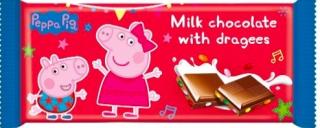 Milk chocolate with dragees 90g - Peppa Pig - DMT 04/2022 (Mléčná čokoláda s dražé z mléčné čokolády.)