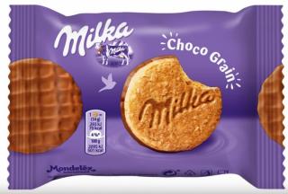 Milka ChocoGrains 42g - DMT 11.03.2023 (Sušenky s ovesnými vločkami a celozrnnou pšeničnou moukou polomáčené v mléčné čokoládě z alpského mléka (25%).)