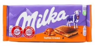 Milka chocolate caramel 100g - DMT 08.11.2023 (Mléčná čokoláda s alpským mlékem a karamelovou náplní (40%).)