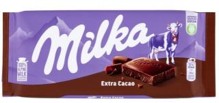 Milka extra cacao 100g (Mléčná čokoláda Alpine s vysokým obsahem kakaa (45%).)