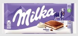 Milka Joghurt 100g  (Mléčná čokoláda z alpského mléka s jogurtovou náplní (50%).)