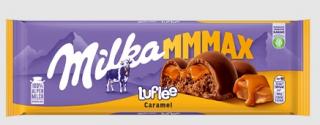 Milka Luflee Caramel 250g (Mléčná čokoláda z alpského mléka s karamelovou náplní (19%) na vrstvě porézní mléčné čokolády z alpského mléka (40%).)