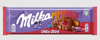 Milka Mmmax Choco Jelly 250g - DMT 14.08.2023 (Mléčná čokoláda z alpského mléka s želé (7%), kakaovým dražé (6%) a praskajícími kuličkami (4%).)