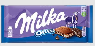 Milka Oreo 100g - DMT 02.04.2023 (Kousky kakaových sušenek (12%) s krémem z alpského mléka s vanilkovou příchutí (42%) v mléčné čokoládě z alpského mléka.)