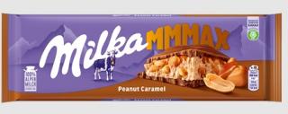 Milka Peanut Caramel 276g (Mléčná čokoláda z alpského mléka s náplní s arašídy (11%) v karamelovém krému (10%) a arašídovou náplní (22%) s kousky arašídů (1%) a rýžovými křupinkami (0,4%).)