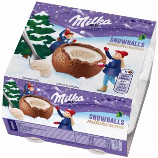 Milka Snow Balls mléčný krém 4x28g  - DMT 31.03.2023 (Alpská mléčná čokoláda s mléčnou krémovou náplní (46%).)