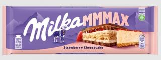 Milka Strawberry Cheesecake 300g - DMT 14.07.2023 (Sušenka (13 %) s vrstvou jahodové náplně (11 %) a náplně (35 %) s příchutí cheesecaku v mléčné čokoládě z alpského mléka.)