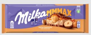 Milka Toffee Whole Nuts 300g (Mléčná čokoláda z alpského mléka s mléčnou náplní s karamelovou příchutí (32 %) a karamelovou náplní (10 %) a celými lískovými ořechy (8 %).)