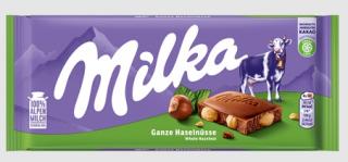 Milka Whole Hazelnut 100g - DMT 15.01.2024 (Mléčná čokoláda z alpského mléka s celými jádry lískových ořechů.)