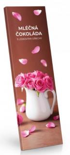 Mléčná čokoláda s kousky lískových ořechů - Růže ve váze 225g (Mléčná čokoláda s kousky lískových oříšků.)