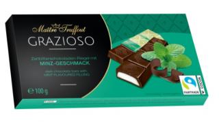 MT Grazioso hořká čokoláda Máta 100g (Tmavá čokoládová tyčinka s náplní s mátou (50%). )