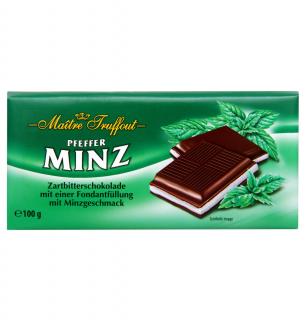 MT Hořká čokoláda s mátovou náplní 100g (Tmavá čokoláda (kakao: minimálně 50%) s mátovou náplní 50% fondánu.)