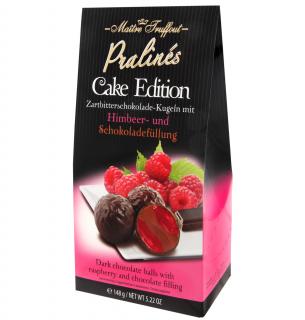 MT Pralines Cake Edition - Hořké čokoládové pralinky - malinové 148g (Jemná hořká čokoláda s čokoládovou náplní (25%) a malinovou náplní (20%))