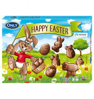 Only Happy Easter Dárkové balení mléčné čokoládové figurky 100g - DMT 16.01.2025  (Miniaturky z mléčné čokolády v dárkovém balení)