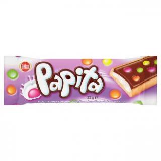 Ozmo Papita  mléčná 33g  (Sušenka  (34 %) s mléčnou čokoládou (33 %), mléčným krémem (22 %) a dražé (11 %).)