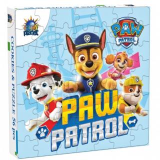 Paw Patrol Cookies  Puzzle 50g - DMT 3/2023 (Lahodné jednotlivě balené sušenky s kousky čokolády (50g) a puzzle (55 dílků).)