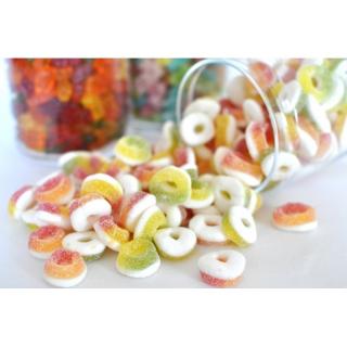 Pedro Mini kroužky - mixované želé 1000g (Cukrovinky, želé s ovocnou příchutí, Mini kroužky s kyselým posypem.)