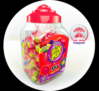 Pin pop Assorted mix 18g x 100 Ks  (mix ovocných lízátek se žvýkou)