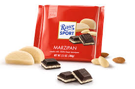 Ritter Sport čokoláda Marzipán 100g (Polosladká čokoláda s náplní jemného mandlového marcipánu.)