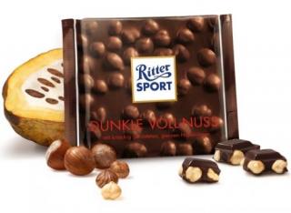 Ritter Sport Dark Whole Hazelnuts 100g - DMT 11.03.2022 (Hořká čokoláda s celými lískovými oříšky (25%).)