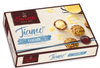 Sarotti Tiamo Feinste Trüffel Eierlikör 125g - DMT 09.03.2023 (Lanýžové pralinky pokryté plnotučnou mléčnou čokoládou (kakao: minimálně 30 %) a lanýžová náplň 52 % vaječný koňak)