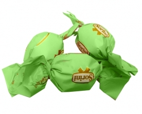 Sorini zelený 1kg (čokoládové pralinky v mléčné čokoládě plněné lískooříškovým krémem(49%) a cereálními křupinkami.)