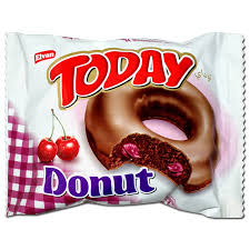 TODAY DONUT VIŠEŇ (50g)  (MINIDEZERT S VIŠŇOVOU NÁPLNÍ V POLEVĚ S BANÁNOVOU PŘÍCHUTÍ)