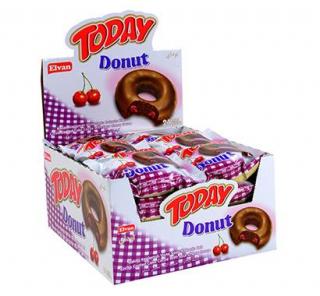 TODAY DONUT VIŠEŇ (50g) x 24 ks (MINIDEZERT S VIŠŇOVOU NÁPLNÍ V POLEVĚ S BANÁNOVOU PŘÍCHUTÍ)