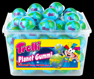 Trolli Planet Gummi 18,8g  (Pěnové želé ve tvaru koule v plastovém obalu s autentickou mapou světa.)