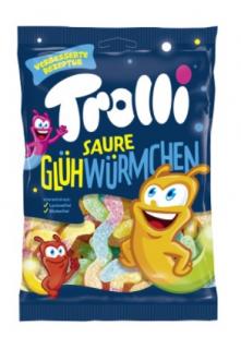 Trolli Saure Glühwürmchen 100g (Želéměkké s kyselou posypkou v kombinaci chuti třešní, citronů, jahod, pomerančů, hroznů a limetky.)