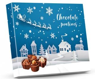 Vánoce (vesnička) - plněné čokoládové pohárky 110g - DMT 21.07.2024 (Lahodné plněné čokoládové pohárky z hořké a mléčné čokolády.)