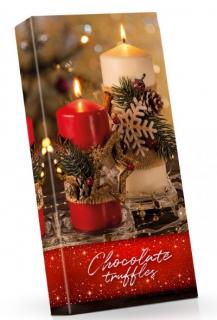 Vánoční svíčky - Výběr čokoládových truffles 100g - DMT 28.05.2024 (Bonboniéra obsahuje 8 plněných pralinek z hořké a bílé čokolády s různými náplněmi s posypem v dárkovém balení.)