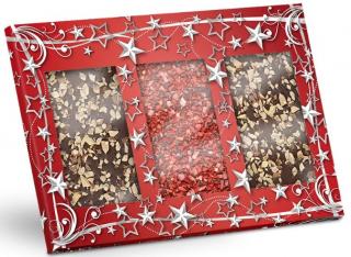 Výběr čokolád s posypem jahoda a mandle - Červené Vánoce 300g - DMT 23.11.2024 (Výběr velmi jemných čokolád, vyrobených z nejjakostnějších surovin s jahodovým a mandlovým posypem. )