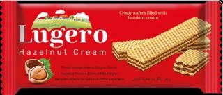 Wafers Lugero Hazelnut cream 50g (plněná oplatka s příchutí lískových oříšků)