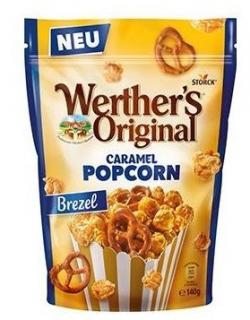 Werther's Original karamelový popkorn s preclíky 140 g (Popcorn v karamelu s preclíky od výrobce oblíbených karamelek Werther's Original.)