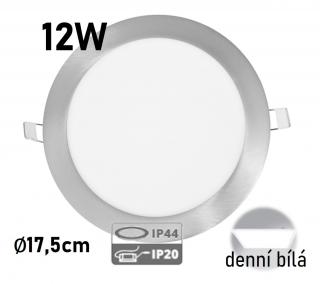 LED panel  CHROM LADA 12W DENNÍ BÍLÁ kruh vestavný IP44 / 20 ECOLITE LED-WSL-12W/41/CHR
