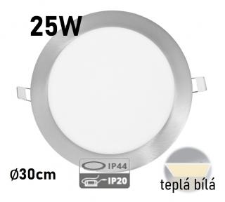 LED panel IP44/20 CHROM LADA 25W TEPLÁ BÍLÁ kruh vestavný ECOLITE  LED-WSL-25W/27/CHR