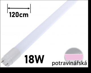 LED TRUBICE potravinářská ICD 120cm 18W RŮŽOVÁ TEPLÁ