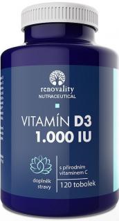 Renovality Vitamin D3 1000 IU s přírodním Vitamínem C 120 kapslí