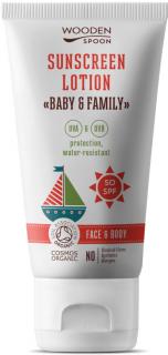 WoodenSpoon opalovací tělové mléko v tubě Baby & Family SPF50 150 ml